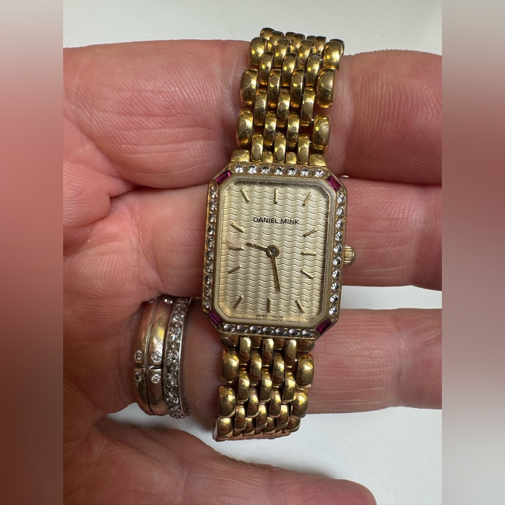 Daniel Mink vintage gold plated Womens Bracelet Watch ruby and zircon Accents